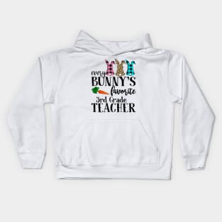 Every Bunny's Favorite 3rd Grade Teacher Leopard Buffalo Bunny Easter Day Kids Hoodie